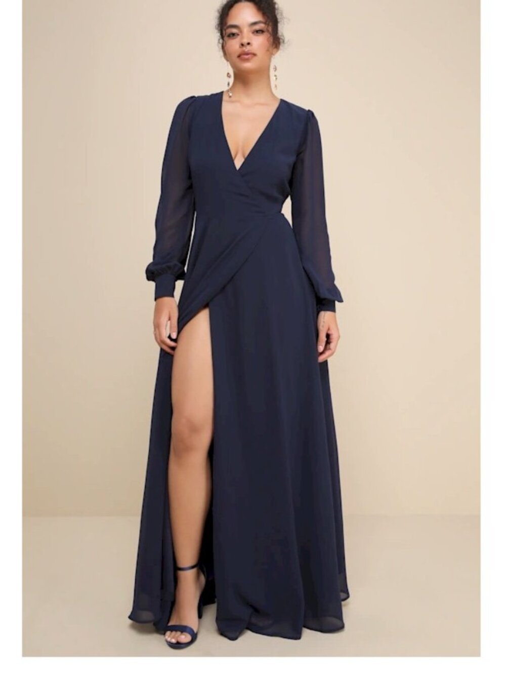 My Whole Heart Dark Navy Blue Long Sleeve LuLu's Wrap Dress Size XS NWOT